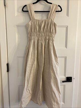 Natural Linen Smocked Waist Midi Saks Fifth Avenue - Oatmeal